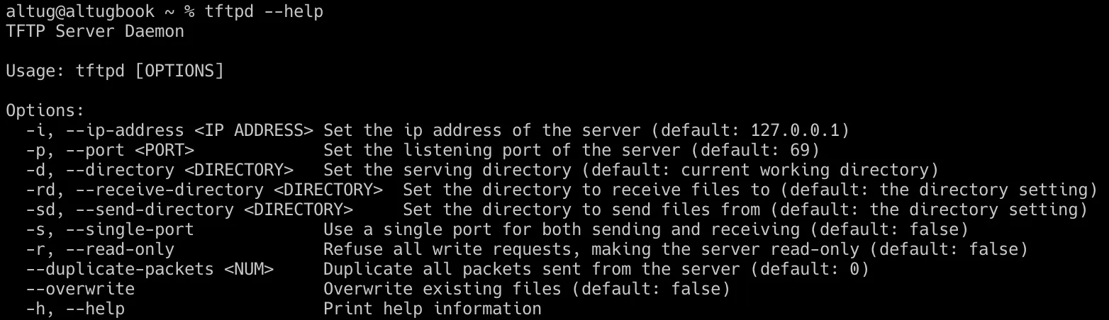 Help for TFTP Server.
